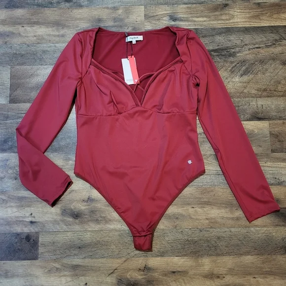 Popilush Women's Longsleeve Red V Neck Shapewear Tummy Control Bodysuit Size XXL - Picture 5 of 10